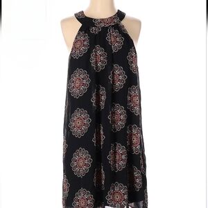 Macy's Crystal Sky A Line Black Floral Medallion Sleeveless Dress Size Large